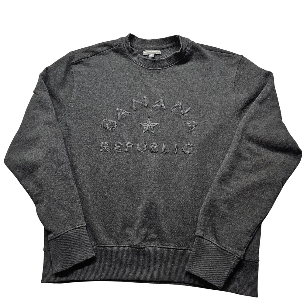 Banana Republic Mens Black Textured Star Logo Crewneck Sweatshirt Size Large